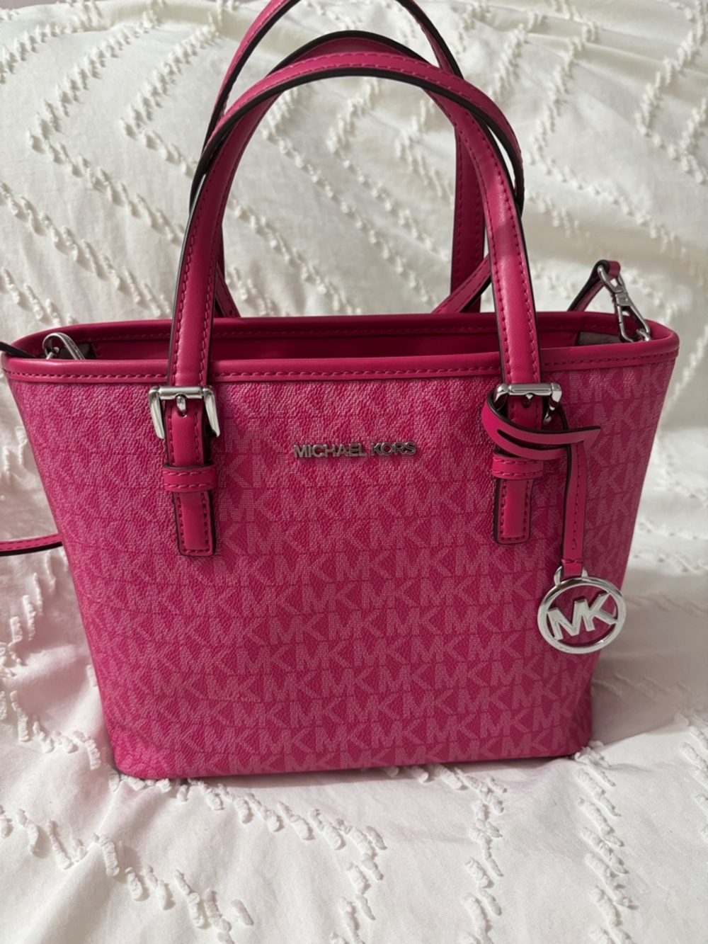 Michael Kors Womens Jet Set Travel Extra-Small Logo Top-Zip Tote  bag